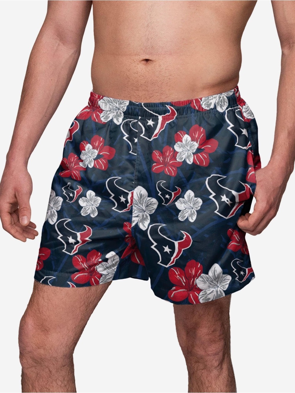 NFL Team Apparel Houston Texans Tropical Floral Print Swim Trunks